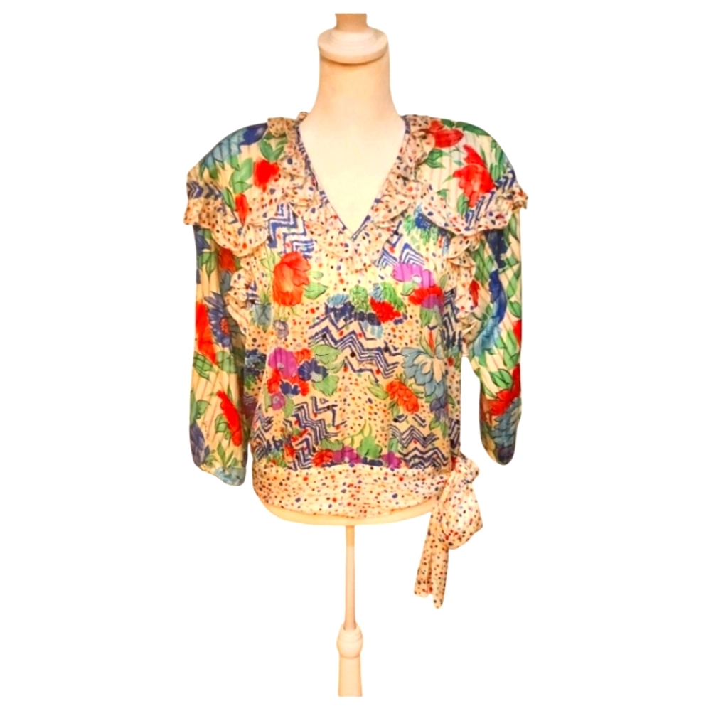 🦋Diane Freis  Vintage Classic Oversized 1980s  Colorful & Fun Blouse Medium